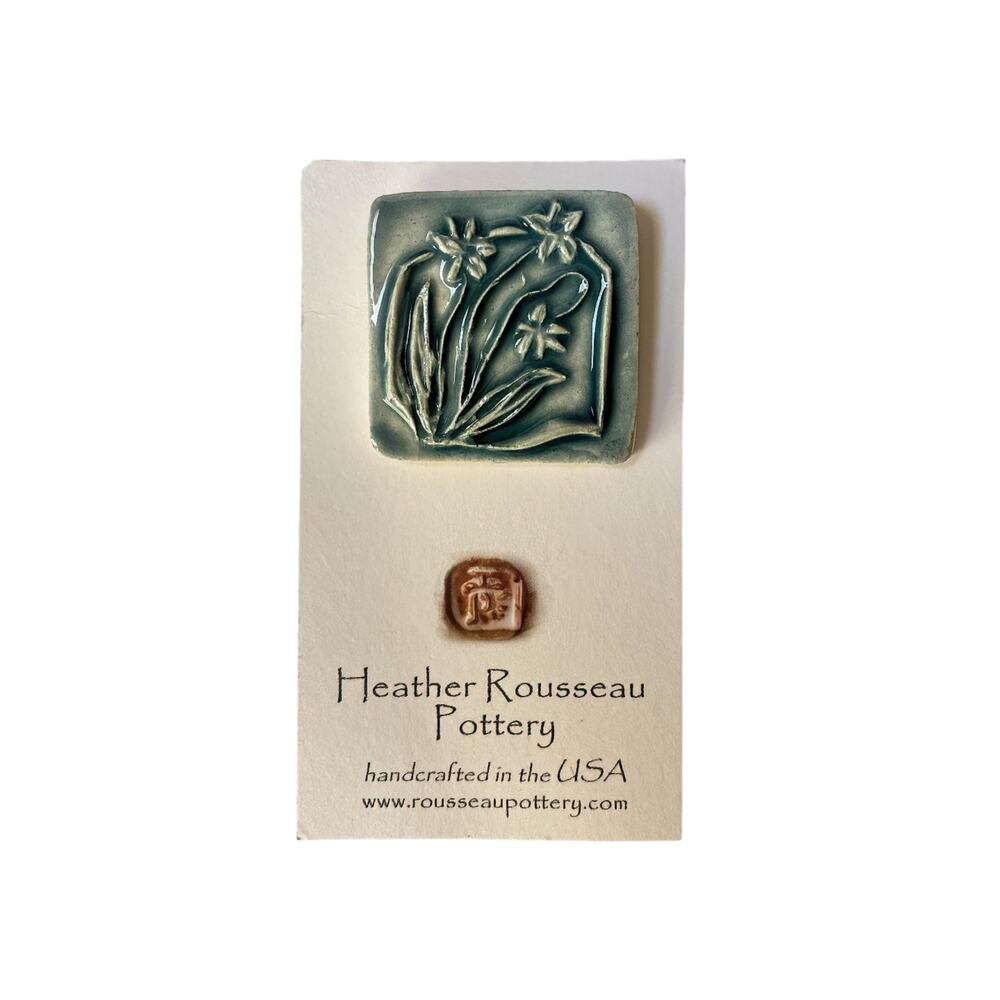 Heather Rousseau Pottery Pin Ceramic Floral Brooch, Handmade Gift